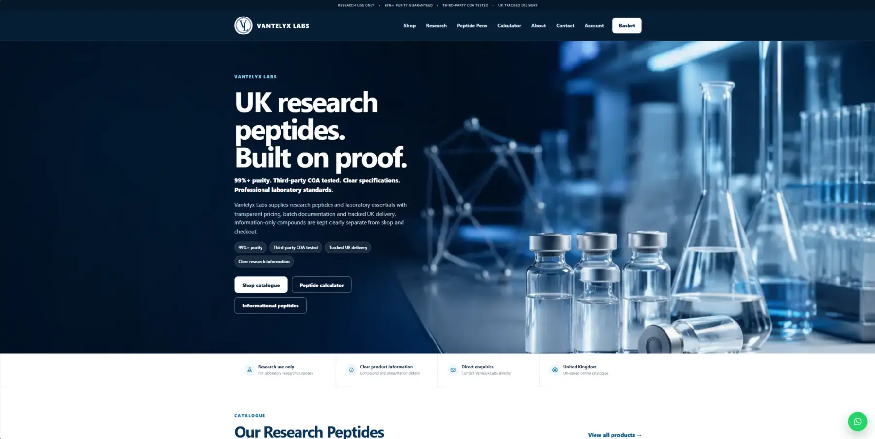 Vantelyx Labs research-commerce platform homepage